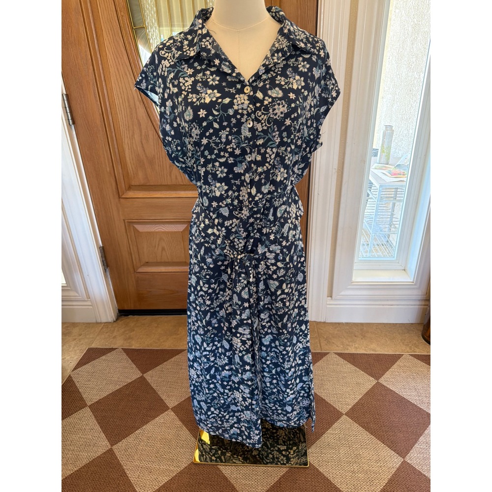 Lucky Brand Womens Dark Blue Floral Tie Waist Midi Dress YS5W52295R Size M